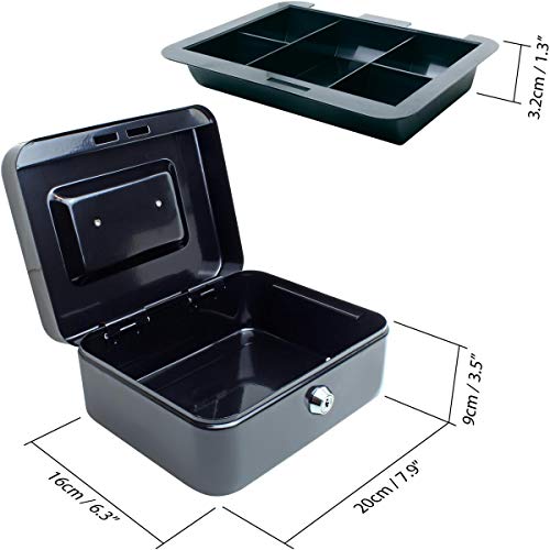 iGadgitz Home U7172 Caja Fuerte Portatil Caja Metalica con Llave y Bandeja Portamonedas, Caja Seguridad, Caja de Efectivo -Azul -8" (20cm)