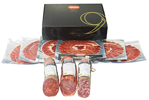 IGLESIAS - Jamón Ibérico Cortado a Cuchillo (6 uds de 70g), Lomo Ibérico 600g, Chorizo Ibérico 500g y Salchichón ibérico 500g. Lote de 2,02kg