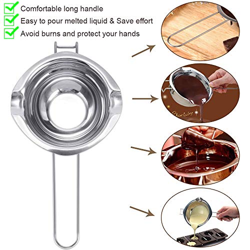 IGRMVIN 2 PCS Olla de Derretir de Acero Inoxidable Cazo para Baño María con Doble Caldera Doble Boquilla Olla para Baño María para Fundir Chocolate Caramelo Mantequilla o Queso 26 * 11 * 6cm