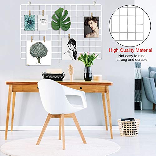 IGRMVIN 2 PCS Rejilla Foto Pared Multifuncional Panel de Rejilla para Fotos con 8 Ganchos y 20 Clips de Madera DIY Hierro Rejilla Cuadrícula Panel para Decoración de Pared 65 * 45cm (Blanco)