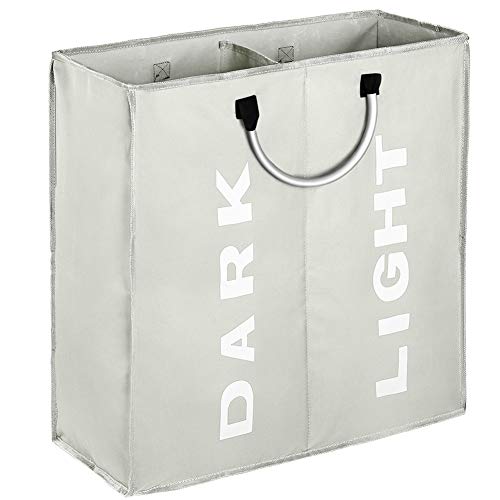 IHOMAGIC Bolsas para la Colada Cesto para Ropa Sucia Plegable Bolsa Colada para Baño con 2 Compartimiento Organizador Lavandería para Cocina Dormitorio Hotel Viaje Capacidad 60L 53x23×53cm, Gris