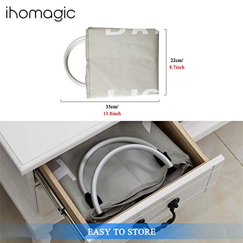 IHOMAGIC Bolsas para la Colada Cesto para Ropa Sucia Plegable Bolsa Colada para Baño con 2 Compartimiento Organizador Lavandería para Cocina Dormitorio Hotel Viaje Capacidad 60L 53x23×53cm, Gris