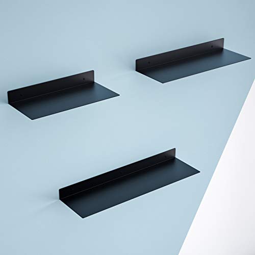 Ihomepark Estanteria Pared - Baldas Estanterias Pared Cubos Juego, Estanterias de Pared Madera para Libros CDs en Hierro Metal, Estantes Flotantes de Pared Decoración Creatividad 3 Pack Negro