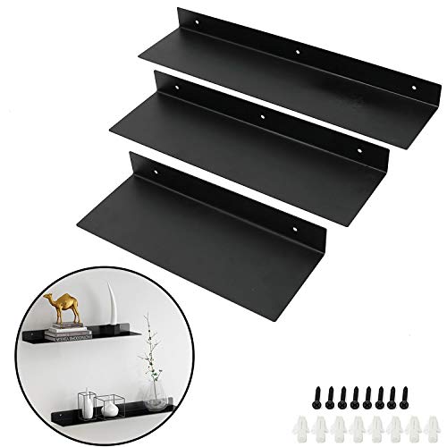 Ihomepark Estanteria Pared - Baldas Estanterias Pared Cubos Juego, Estanterias de Pared Madera para Libros CDs en Hierro Metal, Estantes Flotantes de Pared Decoración Creatividad 3 Pack Negro