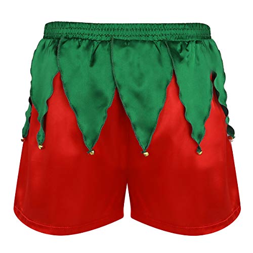 iiniim Calzoncillos de Satin Pantalones Cortos de Arbol Navidad Fiesta Hombre Sexy Traje de Papá Noel Boxeador Ropa Interior Lencería Boxer Shorts Cosplay Bragas Disfraz Rojo L