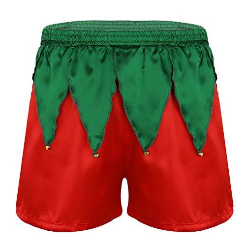 iiniim Calzoncillos de Satin Pantalones Cortos de Arbol Navidad Fiesta Hombre Sexy Traje de Papá Noel Boxeador Ropa Interior Lencería Boxer Shorts Cosplay Bragas Disfraz Rojo L