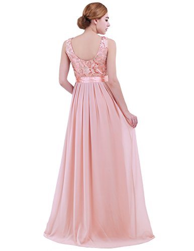 iiniim Mujer Vestido Largo Floreado de Fiesta Boda Vestido Vintage Retro Elegente Dama de Honor de Novia Encaje Traje de Gasa para Mujeres Varias Tallas Rosa Clara 40