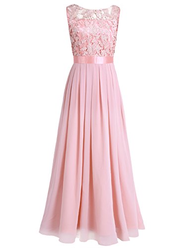 iiniim Mujer Vestido Largo Floreado de Fiesta Boda Vestido Vintage Retro Elegente Dama de Honor de Novia Encaje Traje de Gasa para Mujeres Varias Tallas Rosa Clara 40