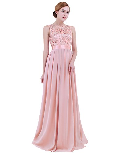 iiniim Mujer Vestido Largo Floreado de Fiesta Boda Vestido Vintage Retro Elegente Dama de Honor de Novia Encaje Traje de Gasa para Mujeres Varias Tallas Rosa Clara 40