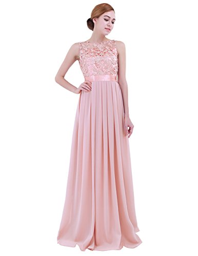 iiniim Mujer Vestido Largo Floreado de Fiesta Boda Vestido Vintage Retro Elegente Dama de Honor de Novia Encaje Traje de Gasa para Mujeres Varias Tallas Rosa Clara 40