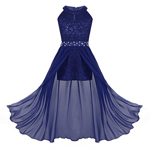 iiniim Niña Vestido Largo Cóctel Vestido Floreado Princesa para Fiesta Ceremonia Bautizo Boda Noche Dama de Honor Vestido de Baile Maxi Bola Pageant Paseo Comunión Vestir Azul 14 años