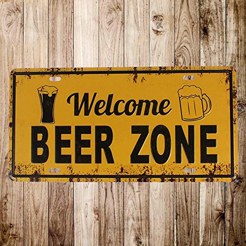 Ikavee Retro Slogan Metal Estaño Placa de Pared Estilo Esbozo Pintura de Hierro Accesorios de Manualidades para Bar Pub Pared 7 Tipos, Welcome Beer Zone, 30 * 15cm