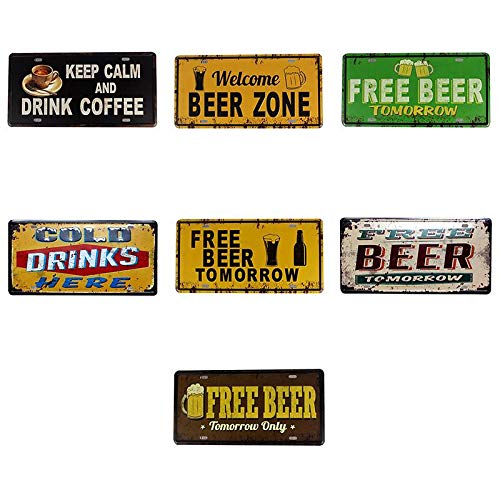 Ikavee Retro Slogan Metal Estaño Placa de Pared Estilo Esbozo Pintura de Hierro Accesorios de Manualidades para Bar Pub Pared 7 Tipos, Welcome Beer Zone, 30 * 15cm