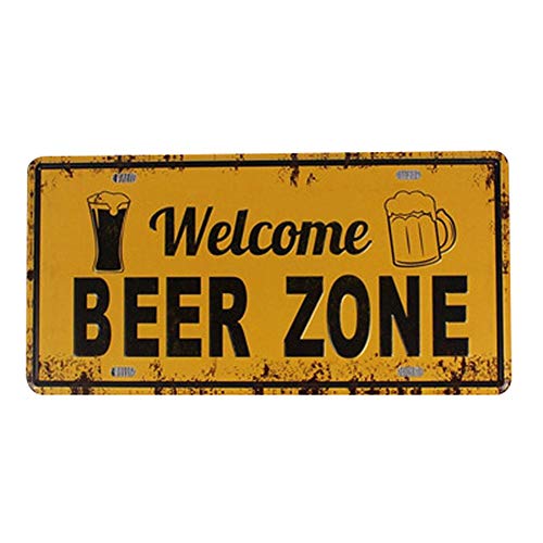 Ikavee Retro Slogan Metal Estaño Placa de Pared Estilo Esbozo Pintura de Hierro Accesorios de Manualidades para Bar Pub Pared 7 Tipos, Welcome Beer Zone, 30 * 15cm