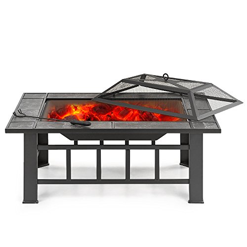 IKAYAA Barbacoa con Parrilla de Acero Inoxidable Estufa Fomra de Rectángulo para Aire Libre Asador Portátil Barbacoa Portátil (94 * 71 * 35 cm)