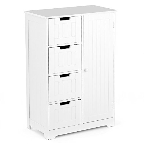 IKAYAA Cómoda Moderna con 4 Cajones y 1 Puerta/Armario de Piso/Mueble para Salón y Habitación y Baño Color Blanco 56 * 30 * 81 cm