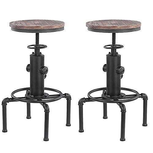 IKAYAA Juego de 2 Taburetes de Bar Elegantes Sillas de Comedor Estilo Industrial Altura Ajustable