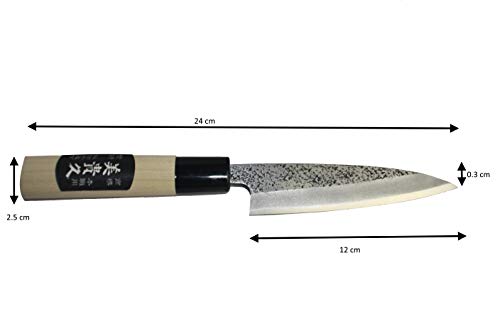 Ikeuti Cuchillo de Cocina Japones Artesanal Tsutsumi Hoja martillada 12cm- Cuchillos de Cocina Profesionales - Forjado a Mano