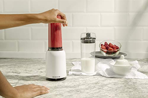 IKOHS Batidora de Vaso MOI - Batidora de Vaso Individual para Smoothies y Batidos, 230 W, Individual, Portátil, Cuchillas de Acero Inoxidable, 230W, Libre de BPA, Diseño Exclusivo, Color Blanco