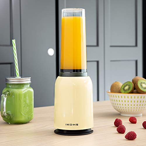 IKOHS Batidora de Vaso MOI - Batidora de Vaso Individual para Smoothies y Batidos, 230 W, Individual, Portátil, Cuchillas de Acero Inoxidable, 230W, Libre de BPA, Diseño Exclusivo, Color Beige