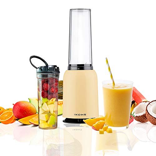 IKOHS Batidora de Vaso MOI - Batidora de Vaso Individual para Smoothies y Batidos, 230 W, Individual, Portátil, Cuchillas de Acero Inoxidable, 230W, Libre de BPA, Diseño Exclusivo, Color Beige