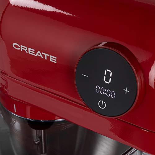 IKOHS DOWNMIX Retro - Batidora Amasadora, Amasadora para Repostería, Robot de Cocina Automática Multifuncional con Tres Accesorios, 5L, 6 Velocidades, 1200W, Bol de Acero Inoxidable (Rojo)