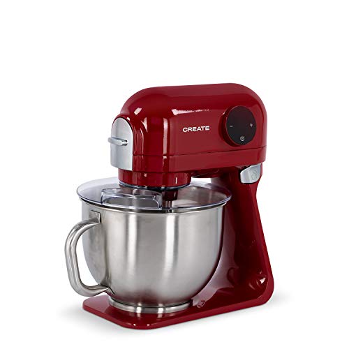 IKOHS DOWNMIX Retro - Batidora Amasadora, Amasadora para Repostería, Robot de Cocina Automática Multifuncional con Tres Accesorios, 5L, 6 Velocidades, 1200W, Bol de Acero Inoxidable (Rojo)