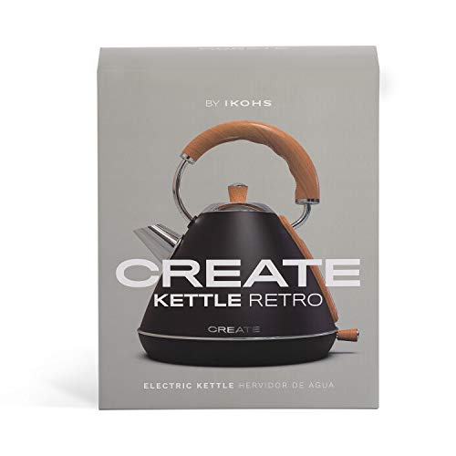 IKOHS Kettle Retro - Hervidor de Agua eléctrico, 1 Litro, Libre de BPA, Acero Inoxidable, 2200W, Ebullición Rápida, Apagado Automático y Protección contra la Ebullición en Seco (Madera Natural)