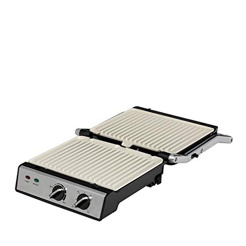 IKOHS Stone Grill Pro - Sandwichera Grill, 2000 W, hasta 4 Tostadas, Revestimiento Antiadherente Cerámica, Apertura de 180º, Altura Adaptable, Asa No Transmite Calor, Libre de BPA, Color Gris