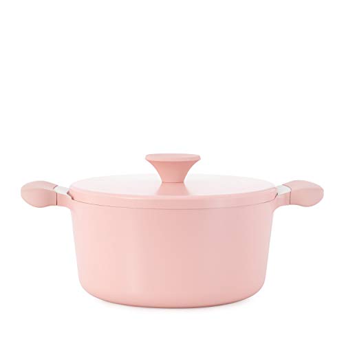 IKOHS UMA - Cacerola de Aluminio Fundido, Revestimiento Antiadherente, Asas de Baquelita, Sin PDFE y PFOA, para Todo Tipos de Cocinas, Diseño Retro, Estilo Cocotte, Apta para Inducción (Rosa - 24 cm)