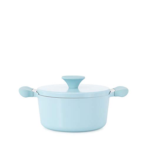 IKOHS UMA - Cacerola de Aluminio Fundido, Revestimiento Antiadherente, Asas de Baquelita, Sin PDFE y PFOA, para Todo Tipos de Cocinas, Diseño Retro, Estilo Cocotte, Apta para Inducción (Azul - 20 cm)