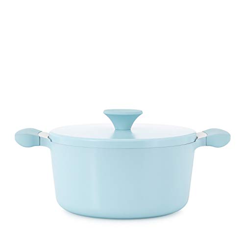 IKOHS UMA - Cacerola de Aluminio Fundido, Revestimiento Antiadherente, Asas de Baquelita, Sin PDFE y PFOA, para Todo Tipos de Cocinas, Diseño Retro, Estilo Cocotte, Apta para Inducción (Azul - 24 cm)