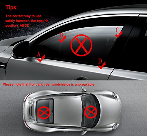 ilauke Martillo de Emergencia para Coche Romper la Cristal Ventana Cortador de Cinturon de Seguridad como Elemento de Seguridad en el Coches, Pack de 2