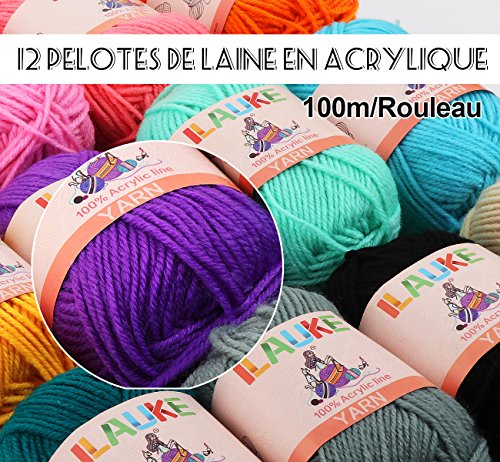 ilauke Ovillos de Lanas de Hilo Acrílicos para Amigurumi-Kit (50g X 12 Colores)