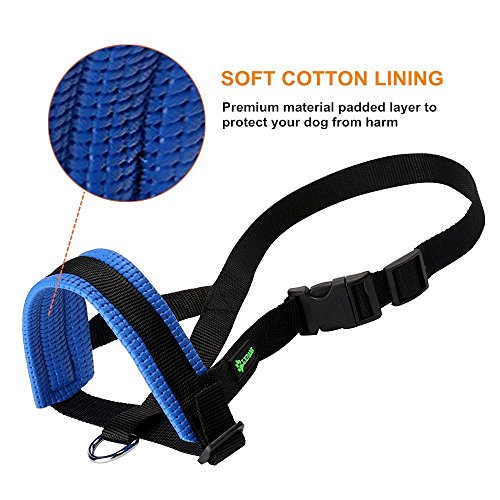 ILEPARK Bozal de Nylon para Perros Grandes Previene Mordidas, Ladridos y Que Mastiquen, Bozal Lazo Ajustable (L,Azul)