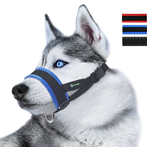 ILEPARK Bozal de Nylon para Perros Grandes Previene Mordidas, Ladridos y Que Mastiquen, Bozal Lazo Ajustable (L,Azul)