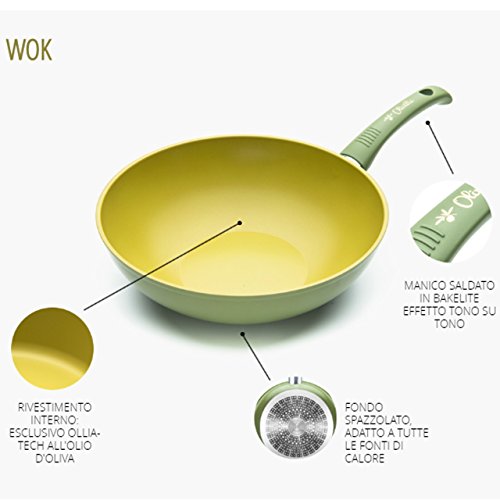 ILLA Wok antiadherente al aceite de oliva 100% Made in Italy Diámetro 28 cm Olivilla Cocina