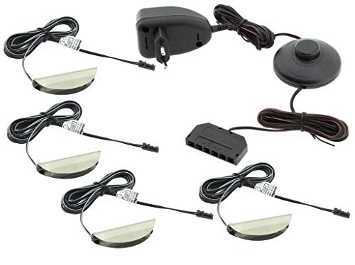 Iluminación LED para suelo de cristal, juego de 2 / 4 / 6 unidades, con clips LED, iluminación para vitrinas, incluye fuente de alimentación LED de 230 V (juego de 4 unidades, luz blanca fría 6500)