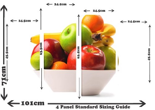 Imagen – Panel de multi Split lienzo arte Art – Tazón de frutas de colores fondo blanco de comida – Art Depot Outlet – Panel de 4 – 101 X 71 cm (40 "X28")