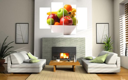 Imagen – Panel de multi Split lienzo arte Art – Tazón de frutas de colores fondo blanco de comida – Art Depot Outlet – Panel de 4 – 101 X 71 cm (40 "X28")