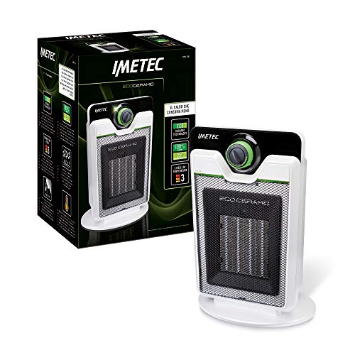 Imetec Eco Ceramic CFH1-100 - Calefactor con Tecnologia Eco Ceramica para un Bajo Consumo, Compacto, 3 Niveles de Temperatura, Termostato Ambiente, Función Antihielo, 2000 W