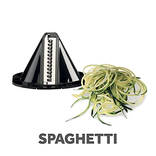 Imetec SP 100 Spiralizer eléctrico, rebanador de verduras en espiral, rebanador de verduras en 3 formas Spaghetti, Tagliatelle, Pappardelle, acero inoxidable, sin BPA 500 ml, sistema de seguridad