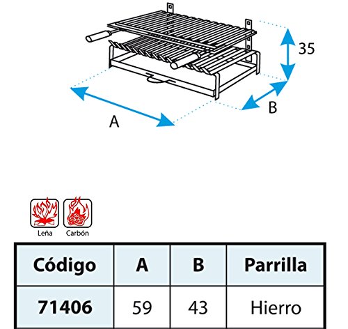 IMEX EL ZORRO Barbacoa con Parrilla de Hierro, 60 x 43 x 33 cm, Negro, 71406