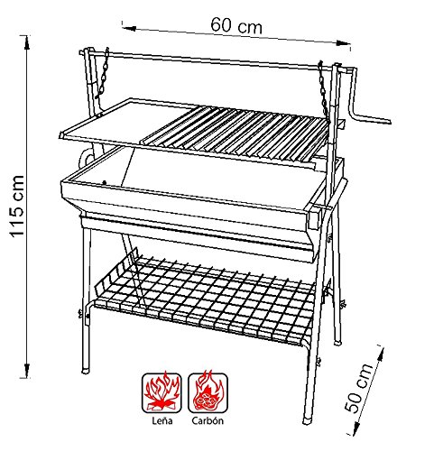 IMEX EL ZORRO Barbacoa con Parrilla-Plancha y Elevador, Negro, 60x50x115 cm, 71763