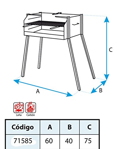 IMEX EL ZORRO Barbacoa Cuadrada con Soporte para Paella, 60 x 40 x 75 cm, Negro, 71585