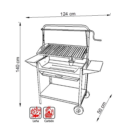 IMEX EL ZORRO Barbacoa Inoxidable con Parrilla-Plancha, Elevador, Ruedas y Bandejas, Gris, 124x50x140 cm, 71766