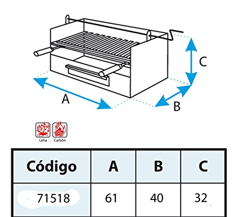 IMEX EL ZORRO Cajón para Barbacoa con Elevador y Parrilla de INOX, 61 x 40 x 33 cm, Gris FORJA, 71518