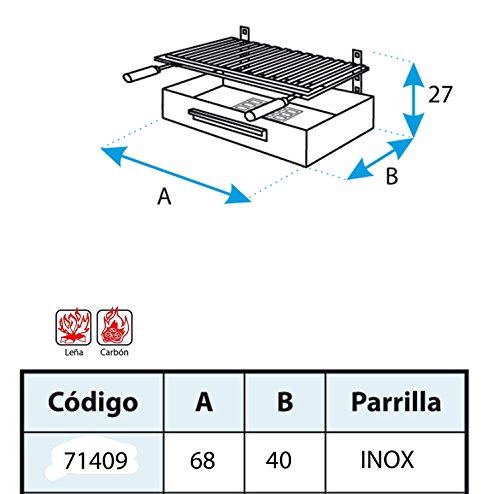 IMEX EL ZORRO Cajón para Barbacoa con Parrilla de INOX, 68 x 40 x 26 cm, Negro, 71409