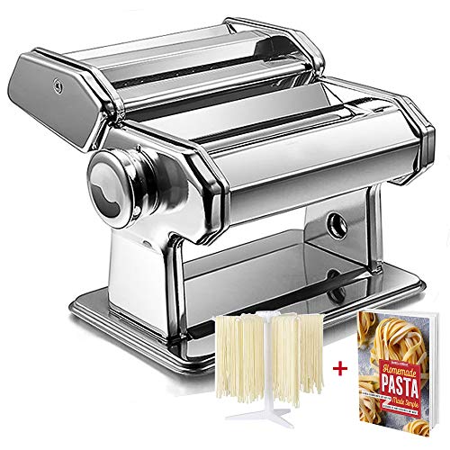 ImnBest Máquina de Pasta Manual, Rejilla de Secado de Pasta Gift, máquina de Pasta de Acero Inoxidable, máquina de Pasta Manual con 2 Rodillos de Pasta Diferentes