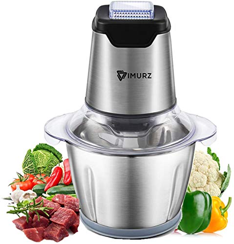 IMURZ Picadora electrica de Alimentos de 600w,picadora de Cocina con 4 Cuchillas afiladas y tazón de Acero Inoxidable de 1.2L,Picadora de Carne para Verduras,Carne,Especias